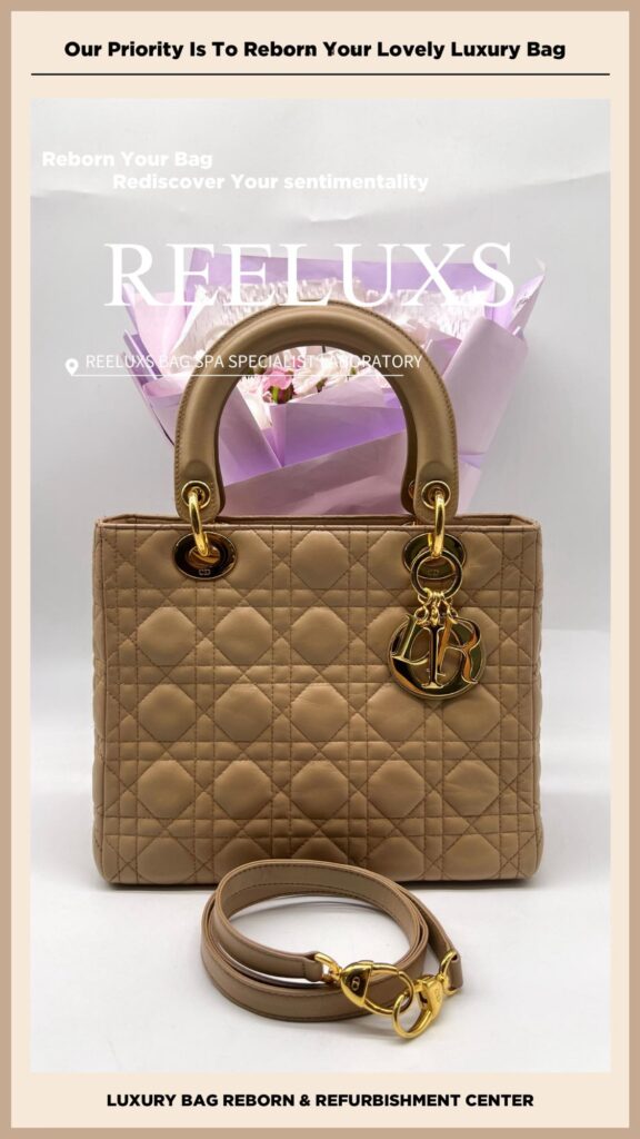 Lady Dior Handbag Handle Broken Leather Peeling Faded Reshaping Metal Plating — frame 2