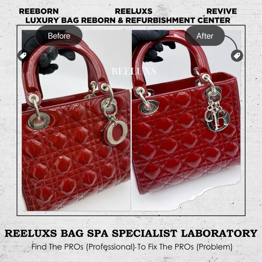 Striking Red Lady Dior Patent Leather Oxidation Metal Plating — frame 1