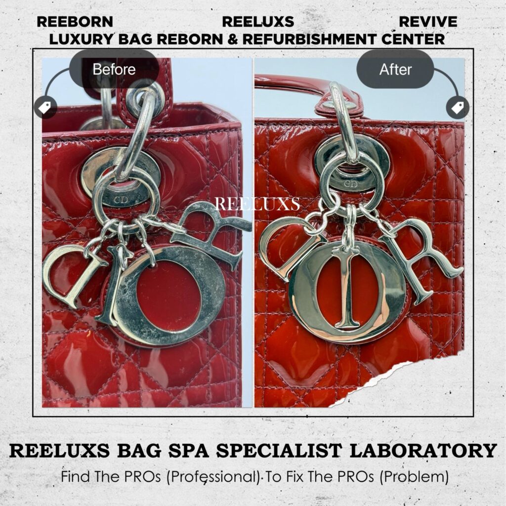 Striking Red Lady Dior Patent Leather Oxidation Metal Plating — frame 4