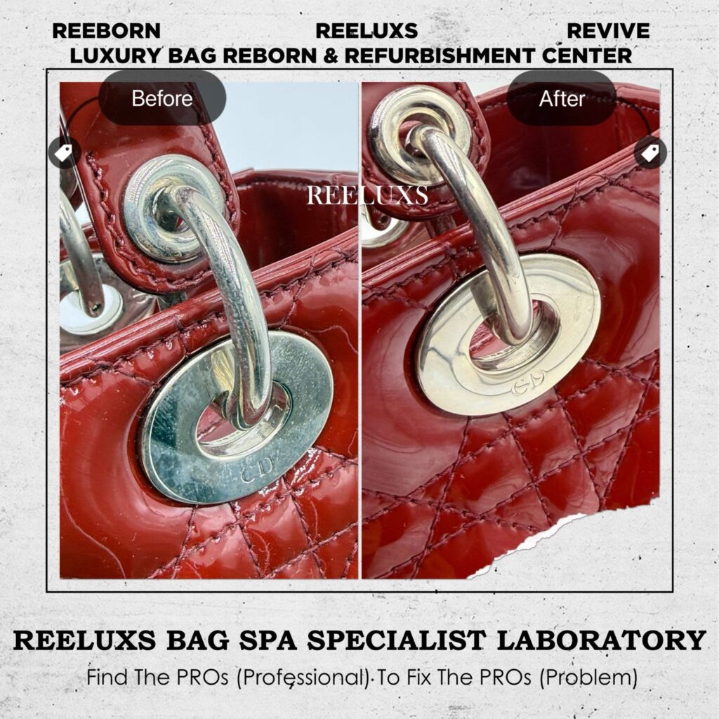 Striking Red Lady Dior Patent Leather Oxidation Metal Plating — frame 3